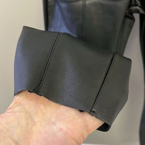 Topshop Black Faux Leather Pleated Skinny Pull-Up Lined Pants- Zip Up- Size 8 - Picture 5 of 11